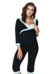 Těhotenské/Kojící pyžamo 3/4 - LEMOVÁNÍ černé - BeMaaMaa    velikost L/XL - obrázek 2