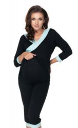Těhotenské/Kojící pyžamo 3/4 - LEMOVÁNÍ černé - BeMaaMaa    velikost L/XL - obrázek 3