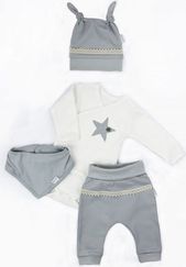 Kojenecká souprava sváteční 4-dílná - STAR šedá - vel.62 - obrázek 1