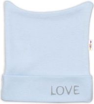 Čepička kojenecká nasazovací bavlna - LOVE modrá - vel.50 - obrázek 1