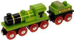 Dřevěná lokomotiva zelená lokomotiva s tendrem - obrázek 1