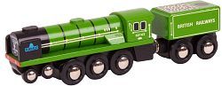 Dřevěná lokomotiva Tornado zelená lokomotiva s tendrem - obrázek 1