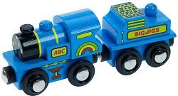 Dřevěná lokomotiva modrá lokomotiva s tendrem - obrázek 1