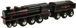 Dřevěná lokomotiva černá lokomotiva s tendrem - obrázek 1