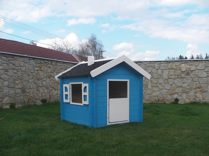 Dětský dřevěný domek Tibor - modrý - obrázek 1