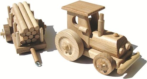 Dřevěné hračky - malý traktor s vlečkou - obrázek 1