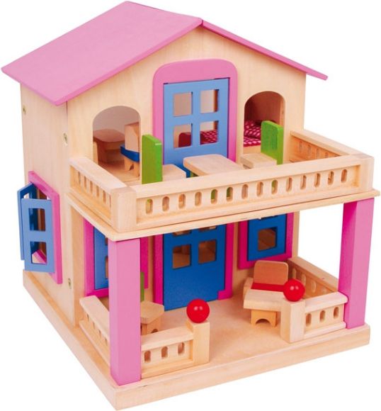 Dřevěný domeček pro panenky s terasou - obrázek 1