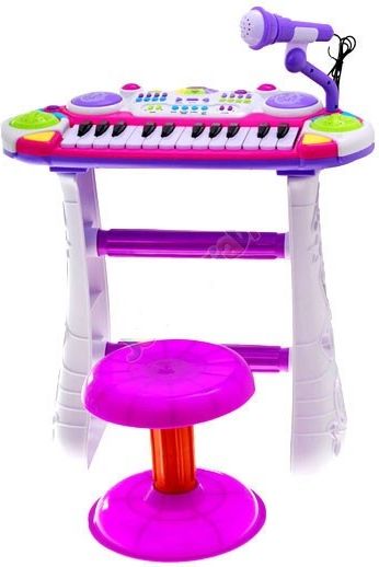 Dětské klávesy s mikrofonem a se stoličkou - růžové - obrázek 1