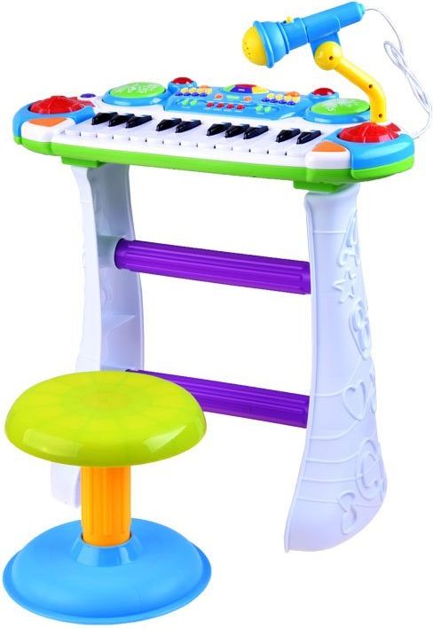 Dětské klávesy s mikrofonem a se stoličkou - modré - obrázek 1