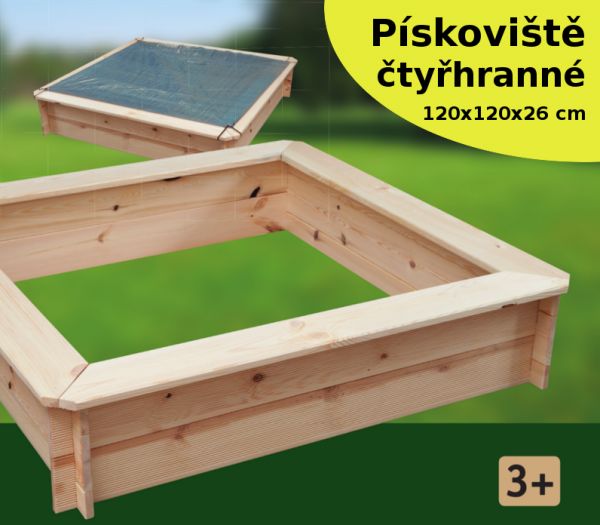 Dřevěné pískoviště 120 x120 se sítí - obrázek 1