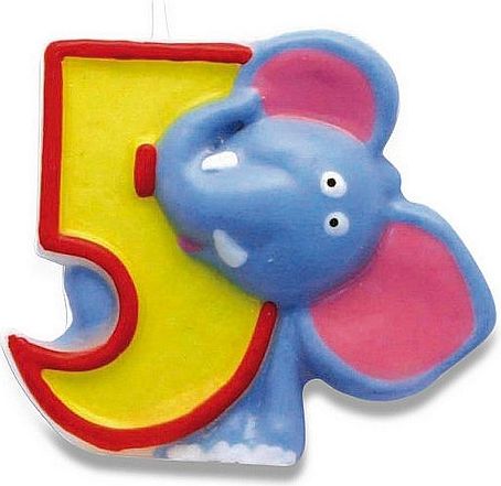 Amscan Dortová číslová svíčka "5", slon, 5 cm - obrázek 1