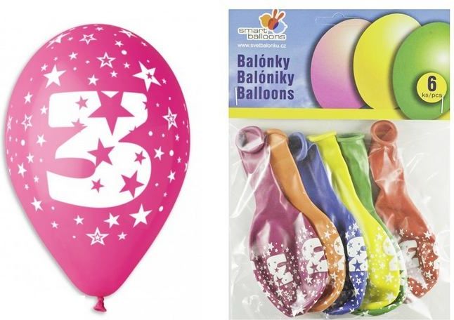 Nafukovací balonek 30cm číslice 3, 6ks v balení - obrázek 1
