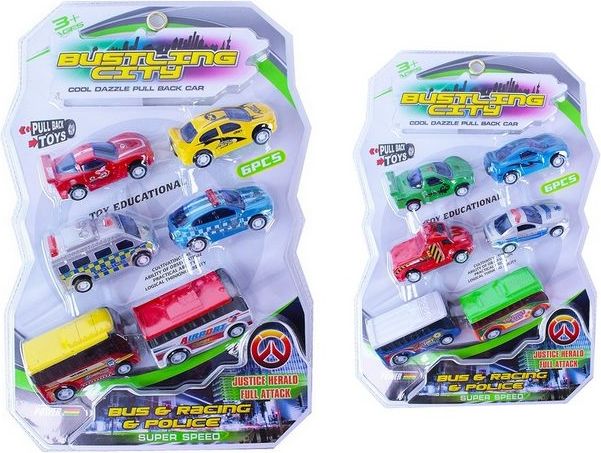 Sada auta a autobusy na natažení 6ks v balení, 2druhy - obrázek 1
