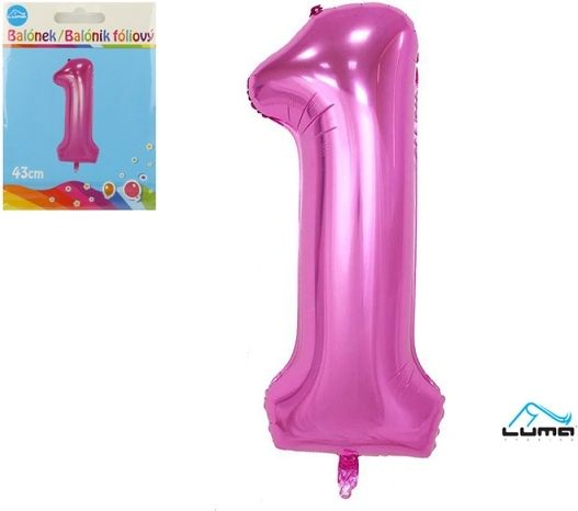 Balónek foliový  č. 1  RŮŽOVÝ 43cm - obrázek 1