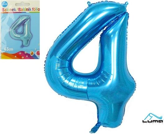Balónek foliový č. 4 MODRÝ 43cm - obrázek 1