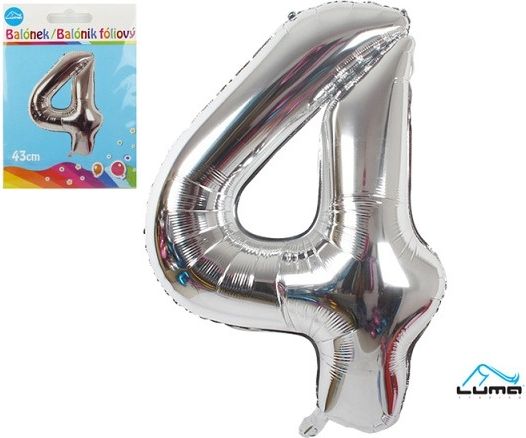 Balónek foliový č. 4 STŘÍBRNÝ 43cm - obrázek 1