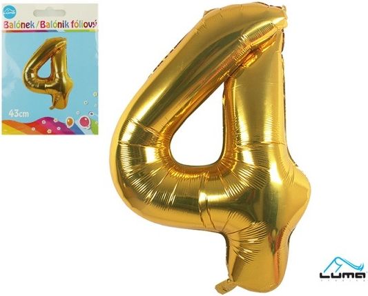 Balónek foliový č. 4 ZLATÝ 43cm - obrázek 1