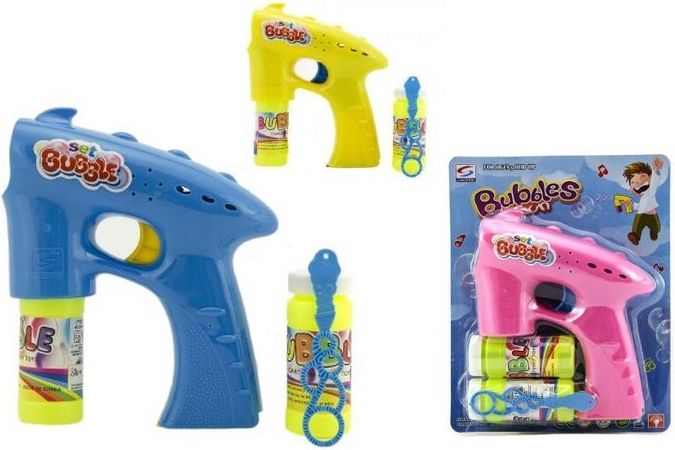 Bublifuk pistole plast 13cm a 2x náplň na baterie asst 3 barvy - obrázek 1