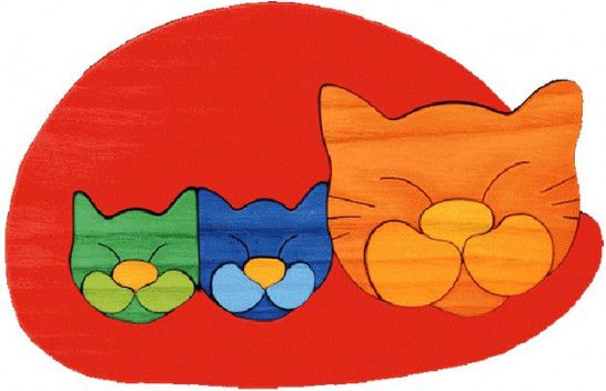 FAUNA Dřevěné puzzle Červená kočička s koťátky velká - obrázek 1