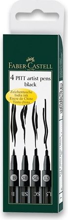Faber-Castell Popisovač Pitt Artist Pen sada 4 ks, B, SB, SC, 1,5 mm, černé 6713 - obrázek 1
