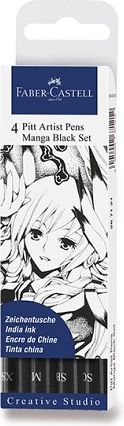 Faber-Castell Popisovač Pitt Artist Pen Manga 4 kusy, černé II 6712 - obrázek 1