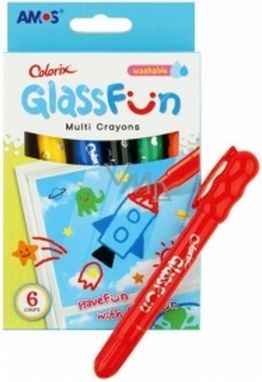 Amos Glass Fun smývatelné krajony k malování a psaní na sklo 6 barev - obrázek 1
