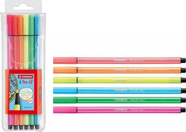Fixy "Pen 68", 6 neonových barev, 1mm, STABILO, set 6 ks - obrázek 1