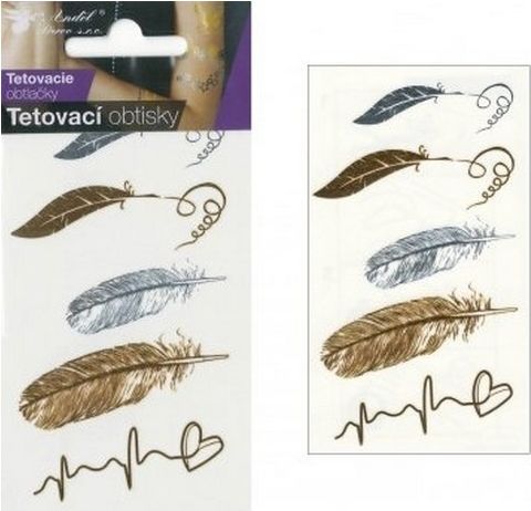 Tetovací obtisky zlaté a stříbrné 10,5x6cm pírka - obrázek 1