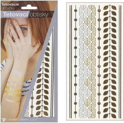 Tetovací obtisky zlaté a stříbrné 21x10,5cm lístky - obrázek 1