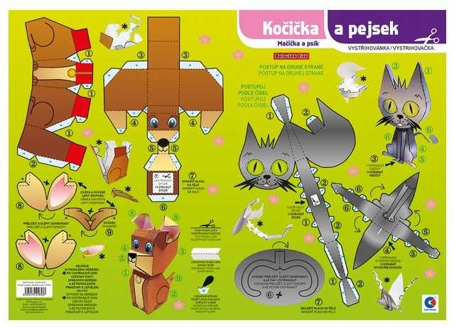 Vystřihovánka - Kočička a pejsek - obrázek 1