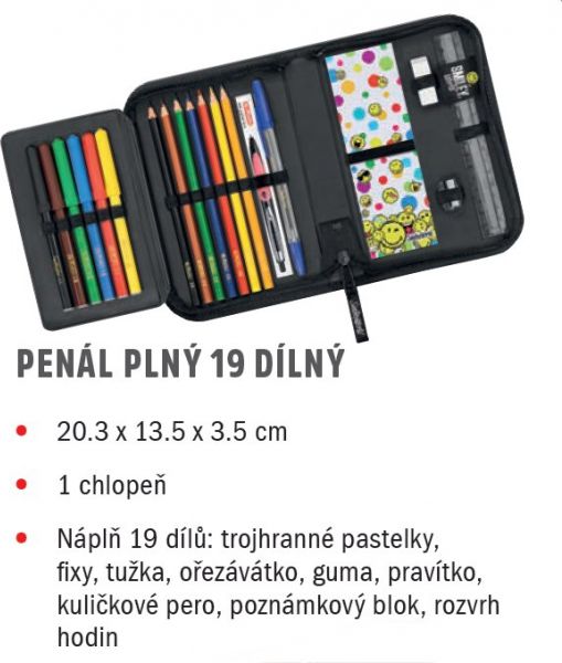 Herlitz penál 1-patro 1 chlopeň plný Smiley B&Y Stripes - obrázek 2