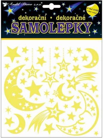Samolepky svítící ve tmě měsíc a komety 18x18cm - obrázek 1