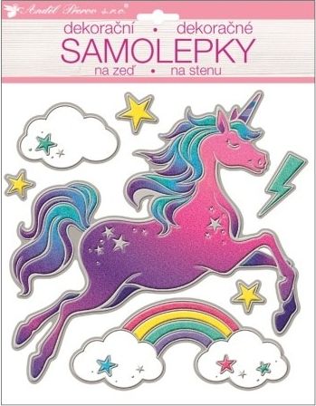 Samolepka za zeď jednorožec s duhou prostorová 31 x25 cm - obrázek 1