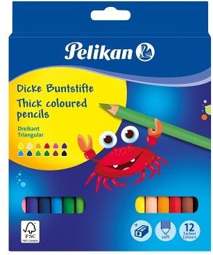 Pelikan Pastelky 12 barev trojhranné silné + ořezávátko - obrázek 1