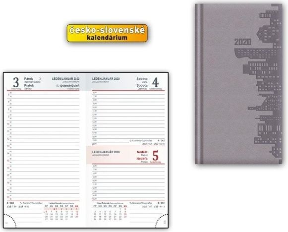 Diář  denní D802 PU Grey 2020, 9,5 x 17,5 x 2,5 cm / MFP - obrázek 1
