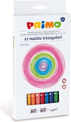 Pastelky trojboké PRIMO JUMBO TRIS, tuha 5,5mm, 12ks + 2 x ořezávátko + pryž - obrázek 1