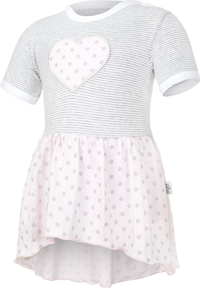 LITTLE ANGEL Body šaty tenké krátký rukáv Outlast® vel. 68 – pruh bílošedý melír/růžová lesk puntík - obrázek 1