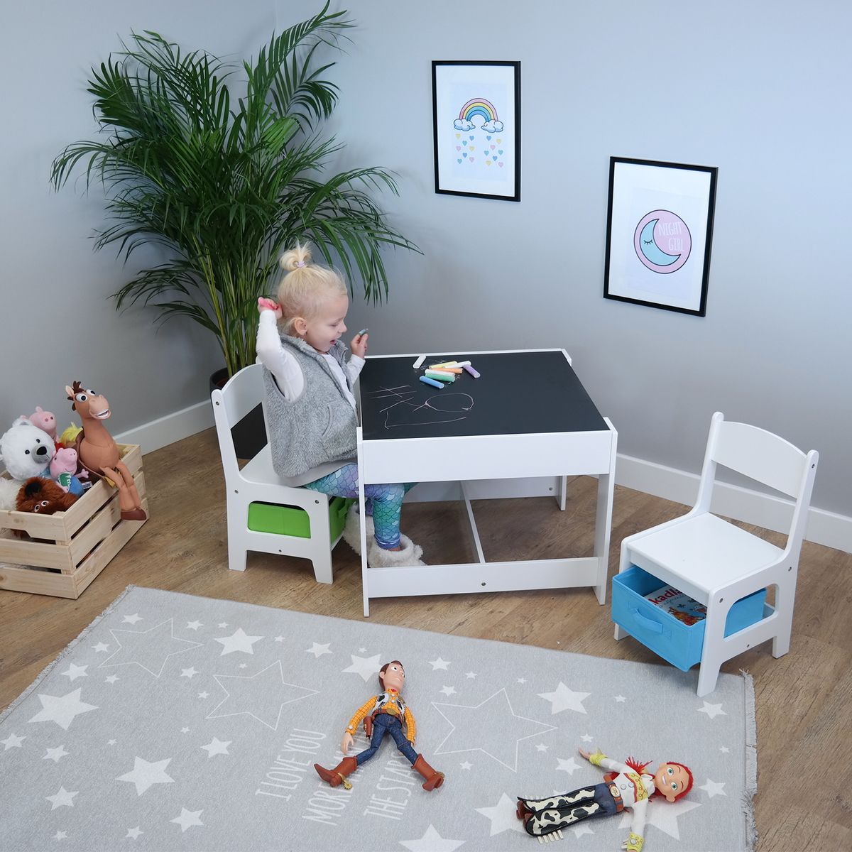 Ourbaby dětský stůl s židlemi s modrým a zeleným boxem - obrázek 2