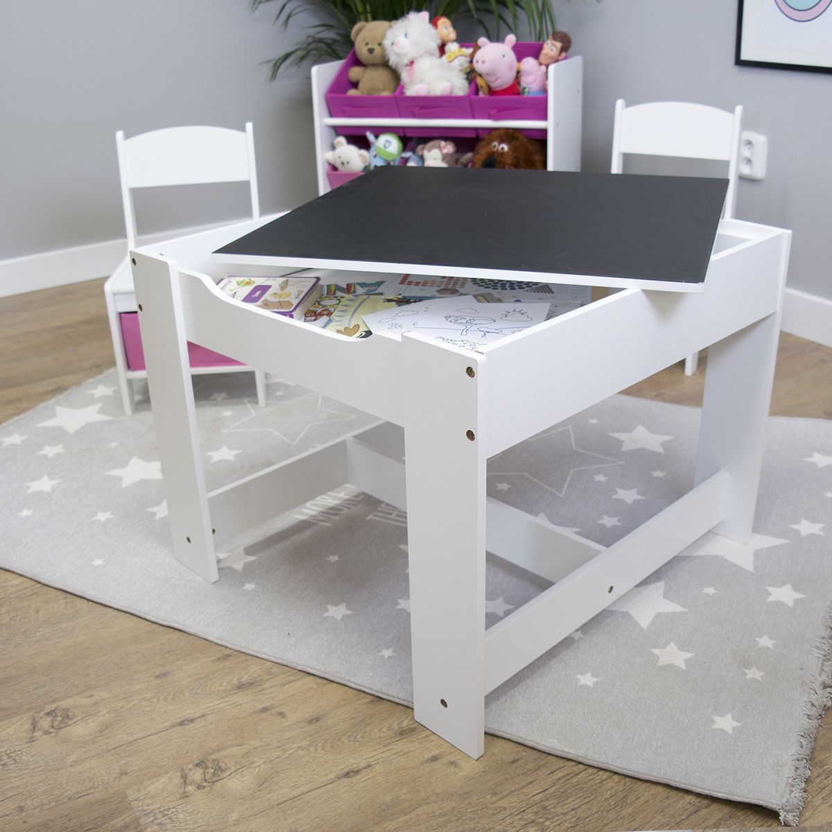 Ourbaby dětský stůl s židlemi s růžovými boxy - obrázek 3