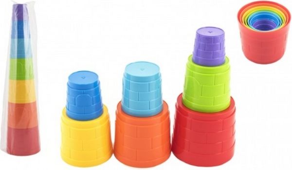 Kubus pyramida skládanka plast kulatá barevná 7ks v sáčku 12m+ - obrázek 1