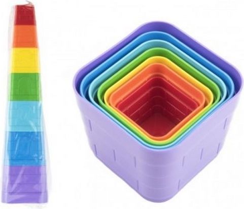 Kubus pyramida skládanka plast hranatá barevná 7ks 12m+ - obrázek 1