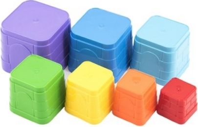 Kubus pyramida skládanka plast hranatá barevná 7ks 12m+ - obrázek 3