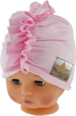Baby Nellys Jarní/podzimní bavlněná čepice - turban, sv. růžová - 44/48 čepičky obvod - obrázek 2