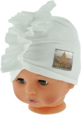 Baby Nellys Jarní/podzimní bavlněná čepice - turban, bílá - 44/48 čepičky obvod - obrázek 2