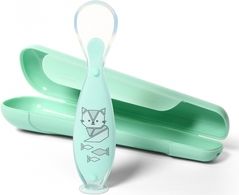 Dětská lžička silikonová s přísavkou a pouzdrem - ŠIROKÁ mátová - BabyONo - obrázek 1