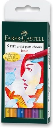 Popisovač Faber-Castell Pitt Artist Pen Brush 6 ks, základní barvy - obrázek 1