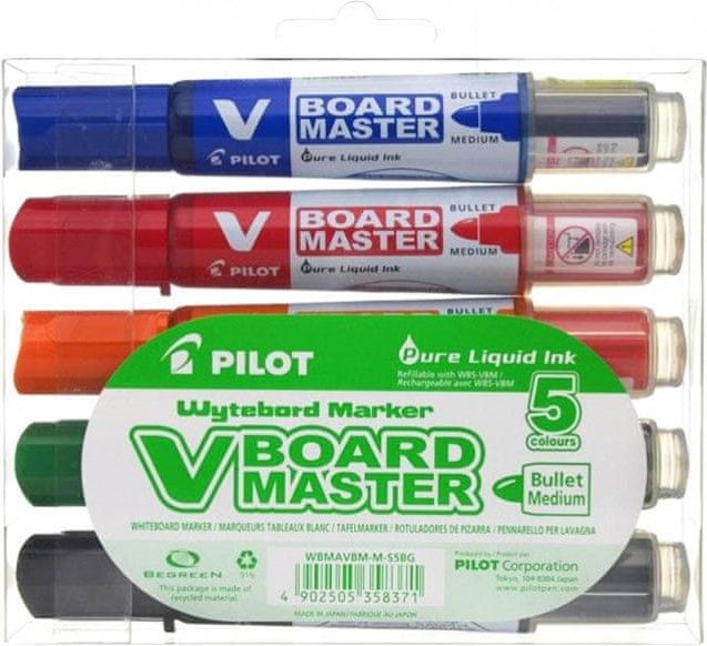 Popisovače "V-Board Master" na bílou tabuli – sada, 5 barev, kuželový hrot, 2,3 mm, PILOT, set 5 ks - obrázek 2