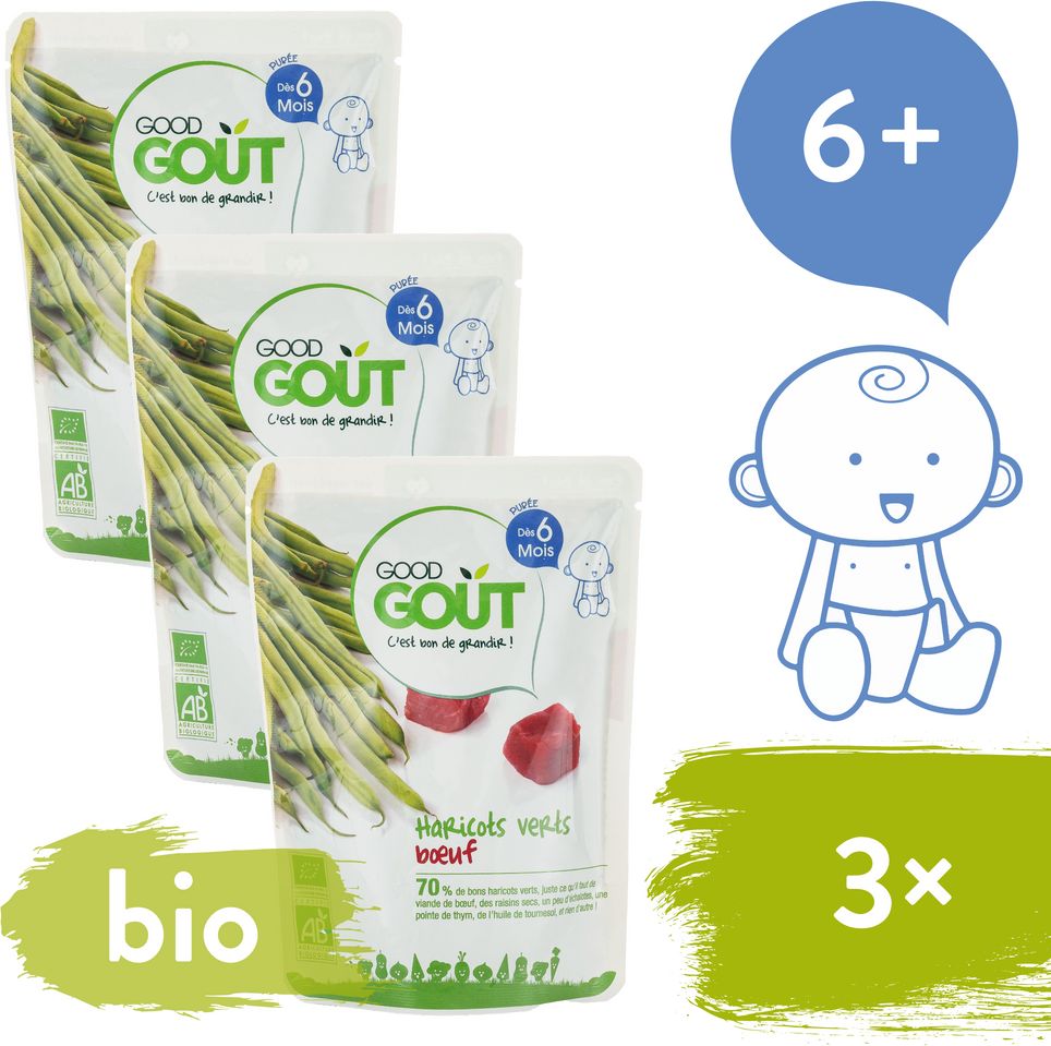 Good Gout BIO Zelené fazolky s hovězím masem 3x 190 g - obrázek 1