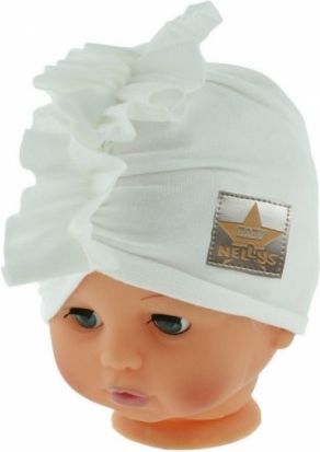 Baby Nellys Jarní/podzimní bavlněná čepice - turban, bílá, Velikost koj. oblečení 40/42 čepičky obvod - obrázek 1