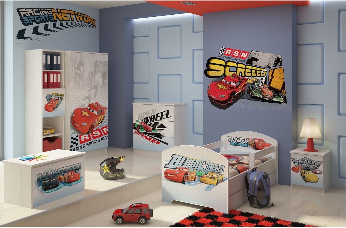 Dětská postel Ourbaby Racing Cars bílá 160x80 cm - obrázek 2